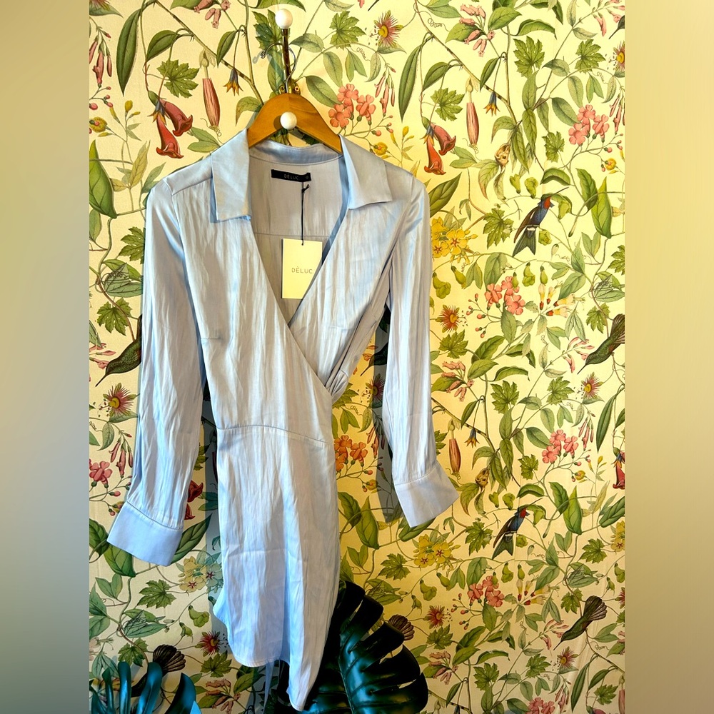 BNWT Baby Blue Satin Wrap Dress